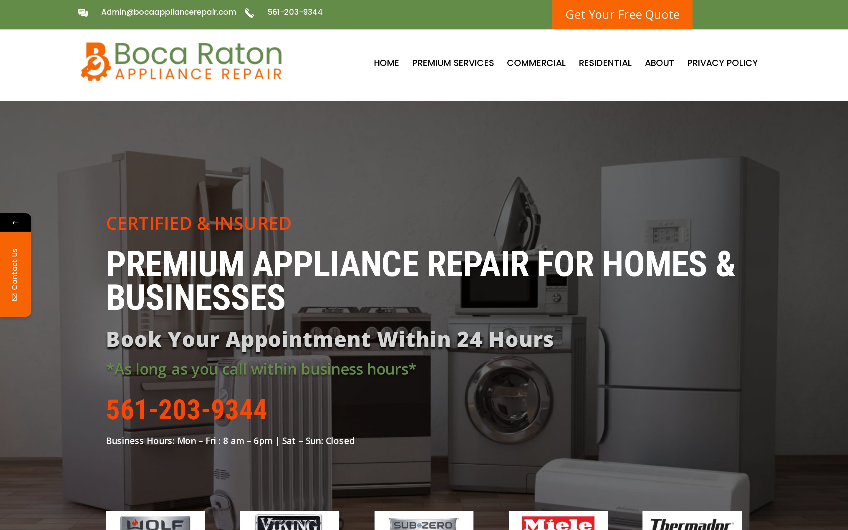 Boca Appliance Repair homepage screenshot