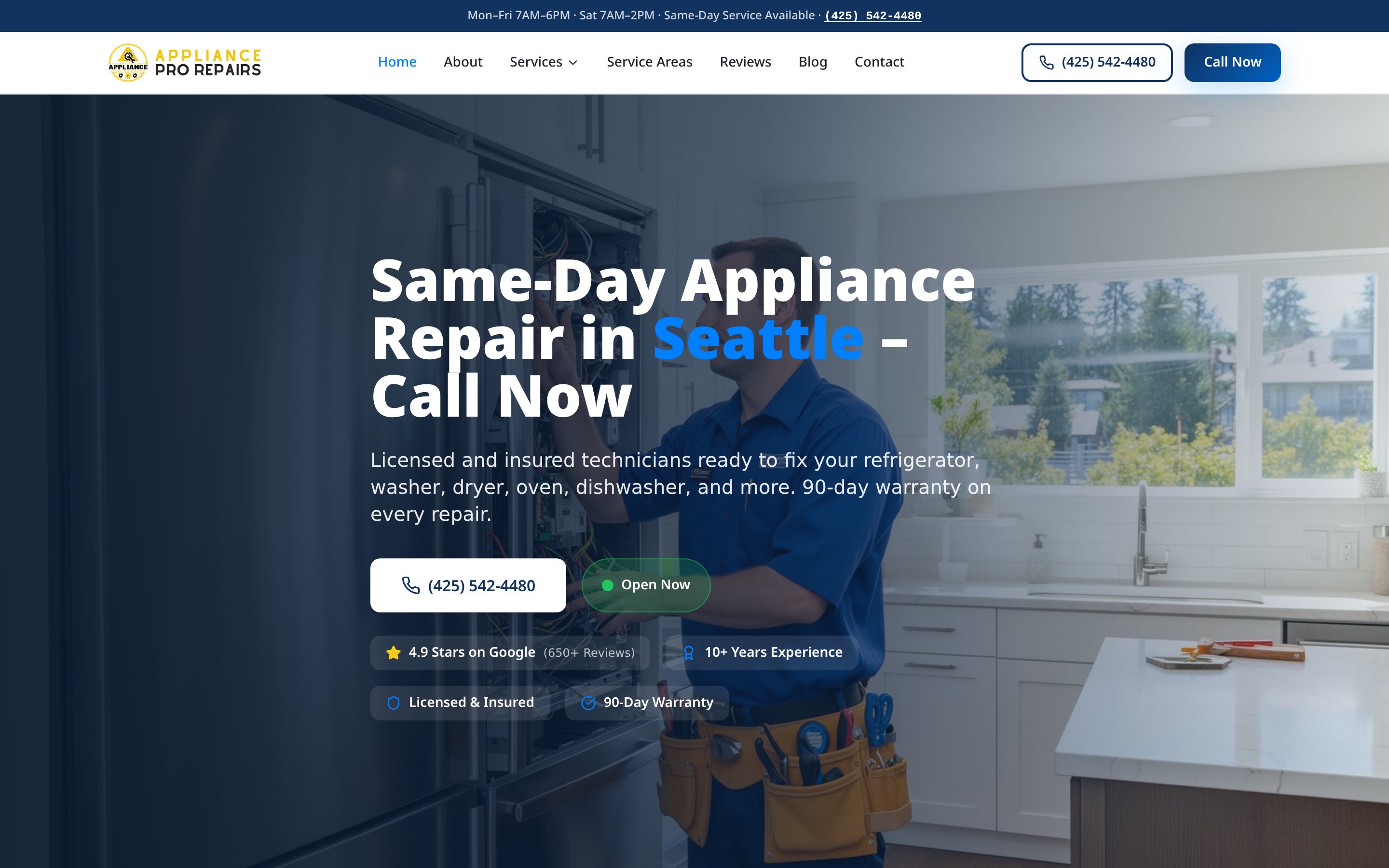 Seattle Appliance Repair homepage screenshot