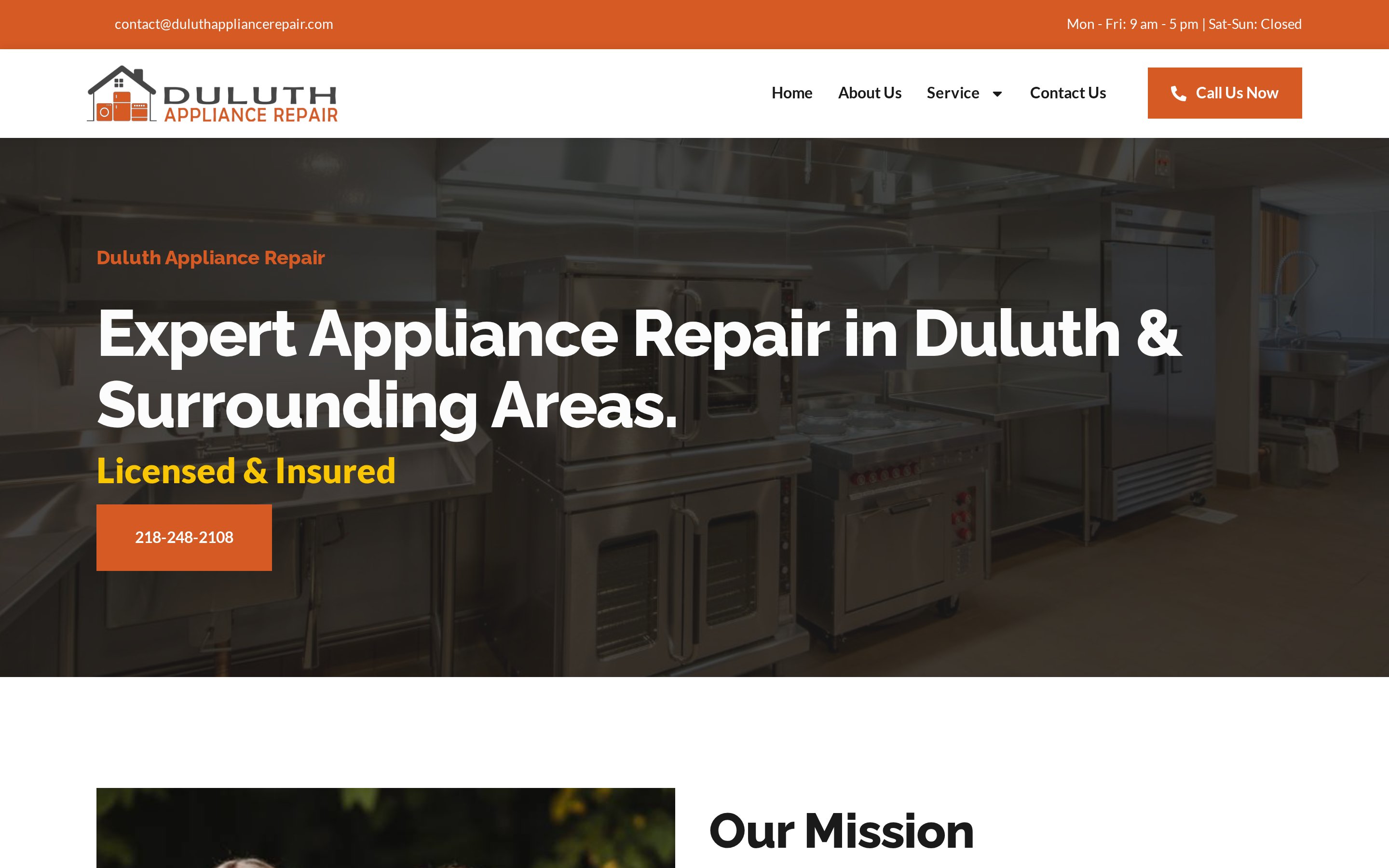 Duluth Appliance Repair homepage screenshot