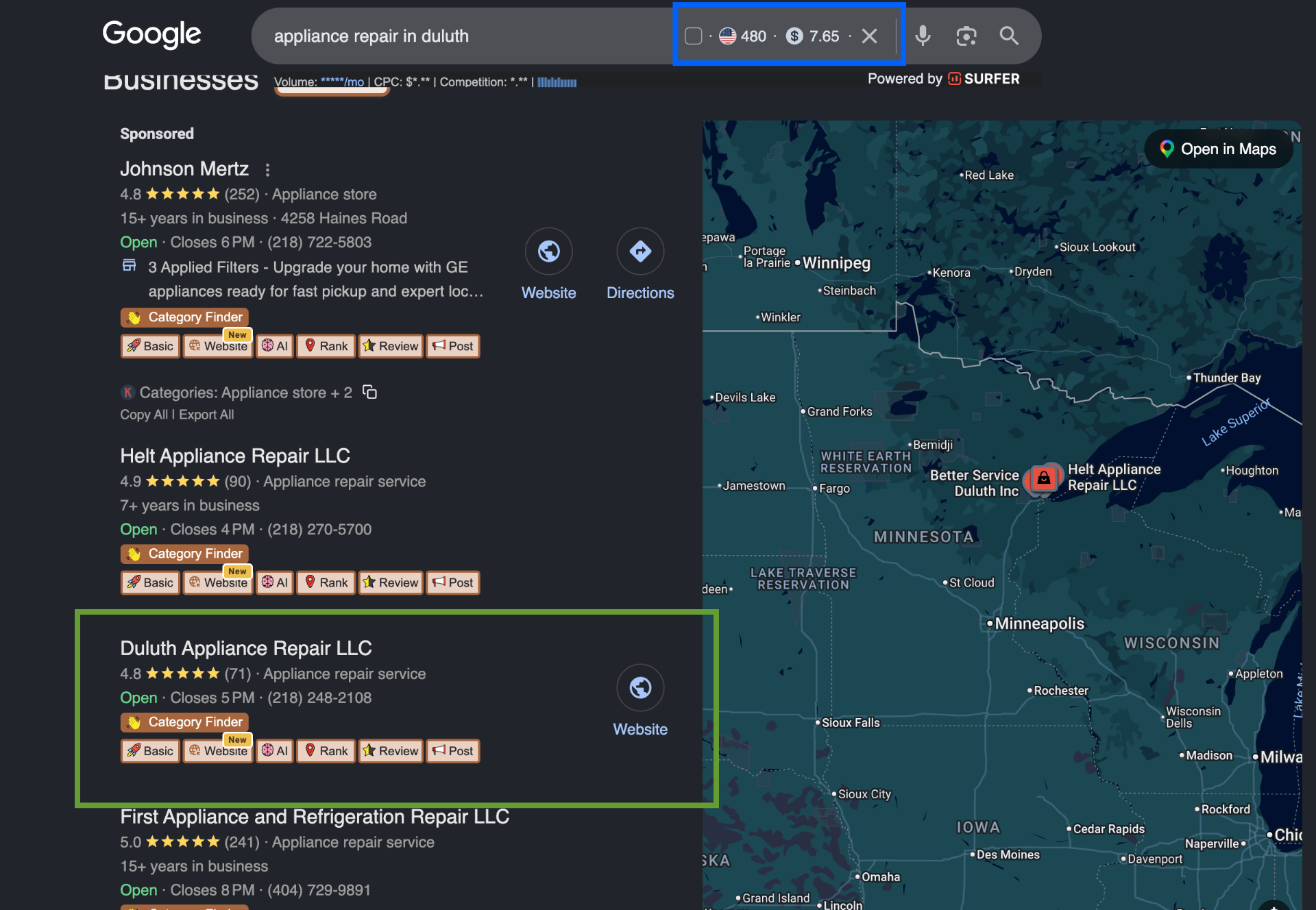 Live GBP local ranking grid for Appliance Pro Repairs